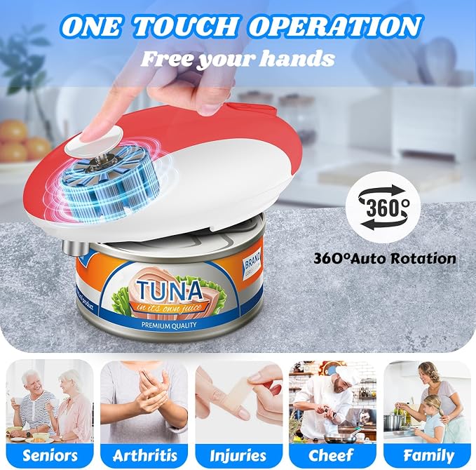 USB Rechargeable Electric Can Opener – Battery Operated, One Touch Automatic Operation, Magnetic Lid Holder & Smooth Edge Cutting, Cordless & Easy to Use for Seniors, Works with All Standard Cans