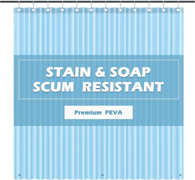 EHZNZIE Clear Blue Shower Curtain Liner 72x72, PEVA Waterproof Bath Curtain, No Chemical Smell, 3 Weighted Magnets, Durable with Rustproof Metal Grommets
