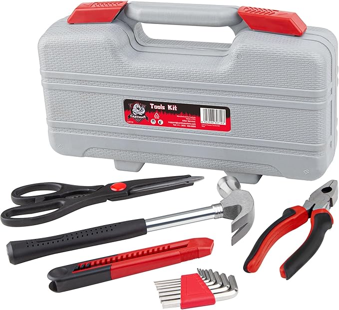 CARTMAN 39-Piece Home Tool Set Kit, Essential Household Hand Tools with Plastic Storage Case Red