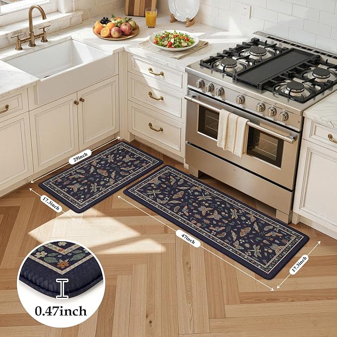 LEEVAN Anti Fatigue Mats for Kitchen Floor Non-Slip, Cushioned Kitchen Mats for Floor 2 Piece, Blue Purple Memory Foam Kitchen Mat Set, Waterproof Ergonomic Standing Mat for Bar, Office,Desk, Laundry