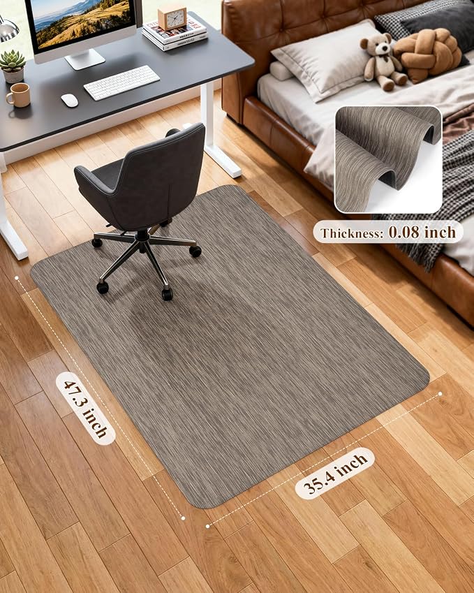 Soimeat Office Chair Mat for Hardwood Floor, 35.4" x 47.2" Non-Slip Desk Computer Chair Mat, PVC Floor Mat for Rolling Chair, Heavy Duty Wood/Tile Floor Protector Desk Rug for Home, Dark Brown