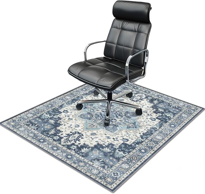 48"x60" Office Chair Mat for Hardwood Tile Floor, Under Desk Carpet Protector for Rolling Computer Chair Mat, Machine Washable Area Rug, Anti-Slip 1/5" Thick Low Pile Thin Vinyl Floor Mat, Navy