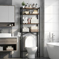 GloTika 4-Tier Over The Toilet Storage with Paper Holder and 4 Hooks - Metal Over Toilet Bathroom Organizer Shelf, Freestanding Bathroom Cabinet for Laundry/Living Room (69.3" H, Black Brown)