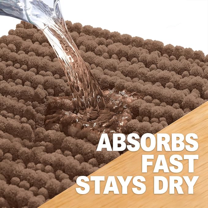 OLANLY Bathroom Rug Mat 40x32, Thick Soft and Absorbent Chenille Bath Mat, Non-Slip Rubber Backing, Machine Washable Quick Dry Bath Rugs for Tub Shower Floor, Home Decor Accessories, Mocha