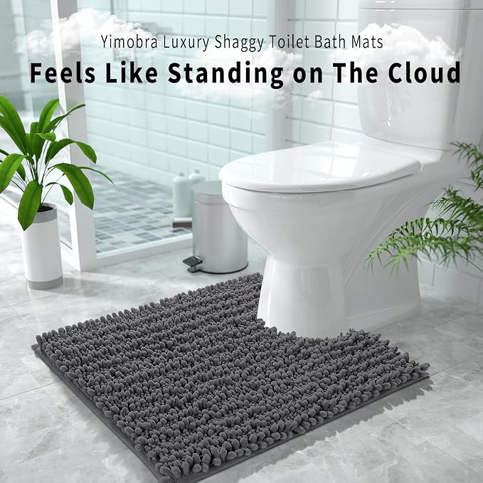 Yimobra Toilet Rug U Shaped Washable 24x24 Inch - Ultra Soft Absorbent Chenille Bath Rugs for Toilet, Quick Dry & Machine Washable, Non Slip Contour Bathroom Mat, Dark Gray