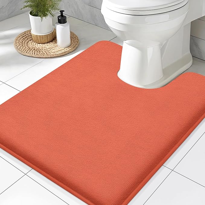 Smiry Memory Foam Toilet Rugs U-Shaped 24x20, Extra Soft Absorbent Non-Slip Contour Bathroom Rugs, Machine Washable Bath Mats for Toilet, Coral