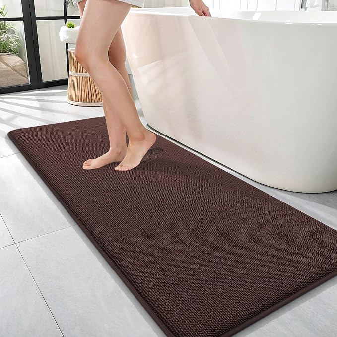OLANLY Thick Memory Foam Bathroom Runner Rugs 47x17, Extra Soft Absorbent Long Bath Rug, Quick Dry Bath Mats, Non-Slip, Machine Washable Mat for Bathroom, Tub and Shower, Home Decor Accessories, Brown