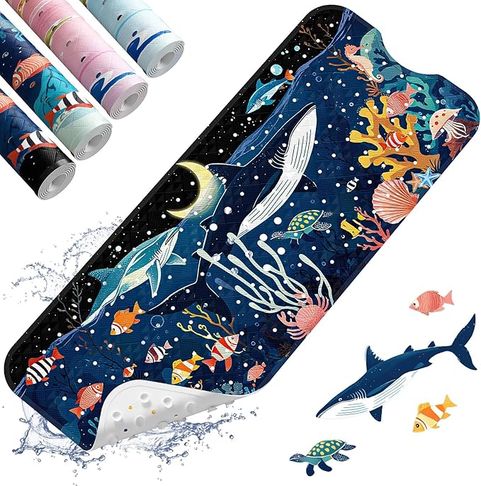 XIYUNTE Baby Bath Mat for Tub Non Slip Kids Bath Mat - 40"x16" Extra Long Bathtub Mat Non Slip Kids, Eco-Friendly Toddler Bath Mats with Suction Cups for Secure Grip, Easy to Clean & Easy Drying