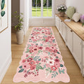 DUKINO 3x8 Washable Runner Rug, Soft Indoor Floral Non Slip Long Runner Rug for Hallways, Lightweight & Low Pile Floor Carpet for Kitchen, Entryway, Hallway, Bathroom, Laundry, Bedroom, Pink