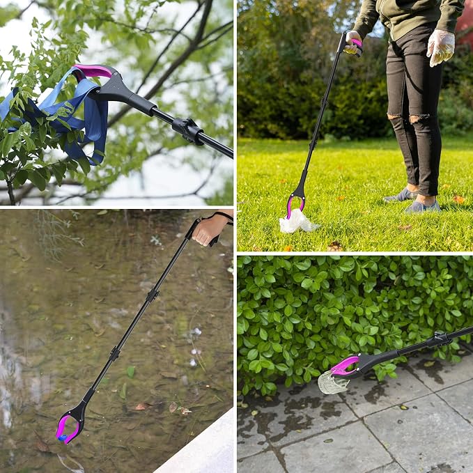 43" Grabber Reacher Tool, Foldable Reacher Grabber Pickup Tool with 360° Rotating Jaw & Two Magnets, Extra Long Trash Picker Upper Grabber, Extension Grabbers for Seniors, Pink