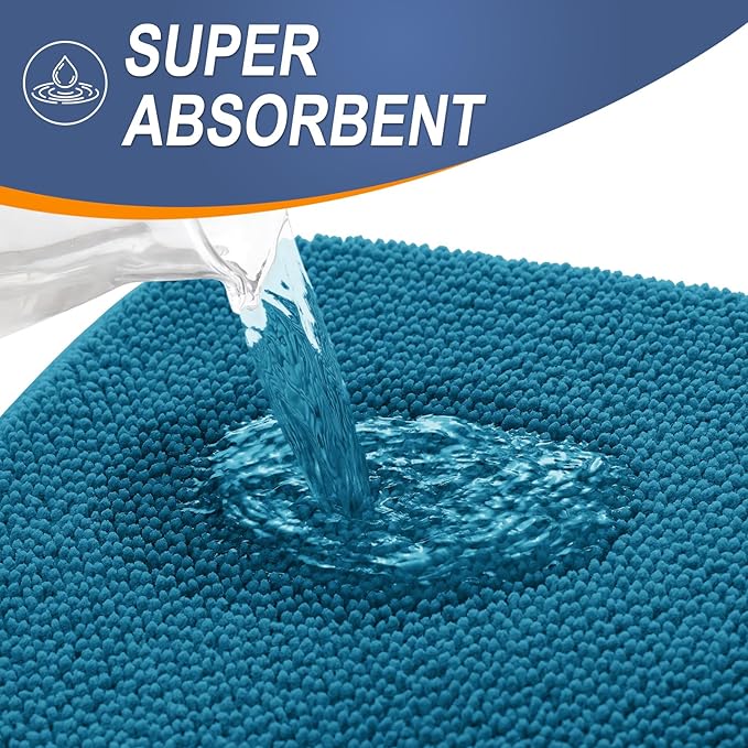 OLANLY Thick Memory Foam Bathroom Runner Rugs 44x24, Extra Soft Absorbent Long Bath Mats, Quick Dry, Non-Slip, Machine Washable Mats for Bathroom, Tub and Shower, Home Decor Accessories, Peacock Blue
