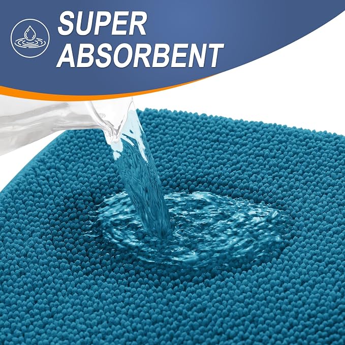 OLANLY Thick Memory Foam Bathroom Runner Rugs 47x24, Extra Soft Absorbent Long Bath Mats, Quick Dry, Non-Slip, Machine Washable Mats for Bathroom, Tub and Shower, Home Decor Accessories, Peacock Blue