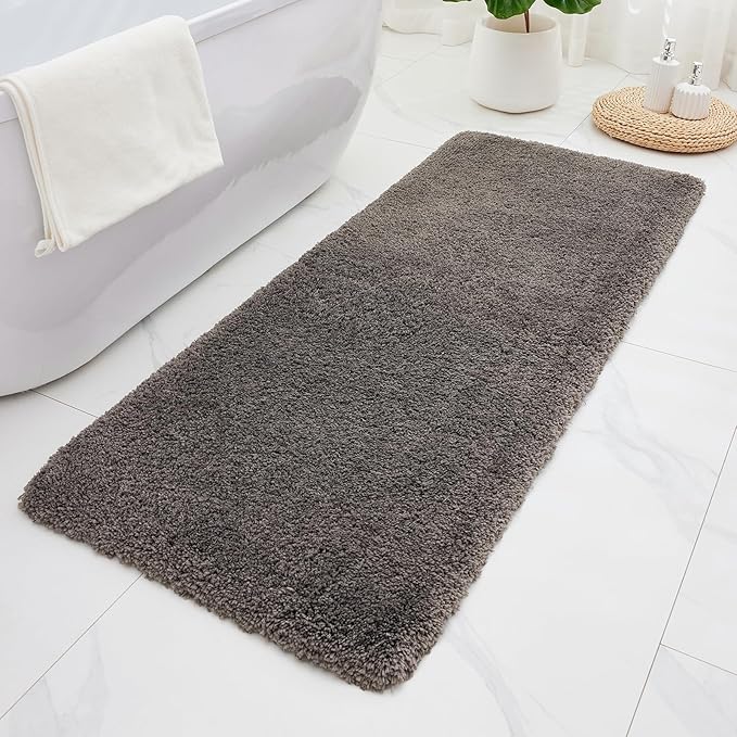 ILANGO Dark Gray Bathroom Rugs 60" × 24" Non Slip & Super Absorbent Thick Soft, Washable Bath Carpet Runner for Floor, Microfiber Plush Shaggy Bath Mats with Rubber for Bedroom Bathtub Shower Room