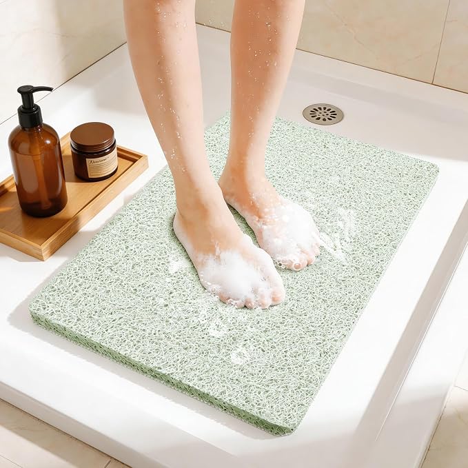 Joyhalo Shower Mat Bathtub Mat Non Slip, Bathmats Non Slip, Quick Drying Foot Scrubber Loofah Mats for Shower, Tub, Bathroom, Home, 17x24inch, Mint Green
