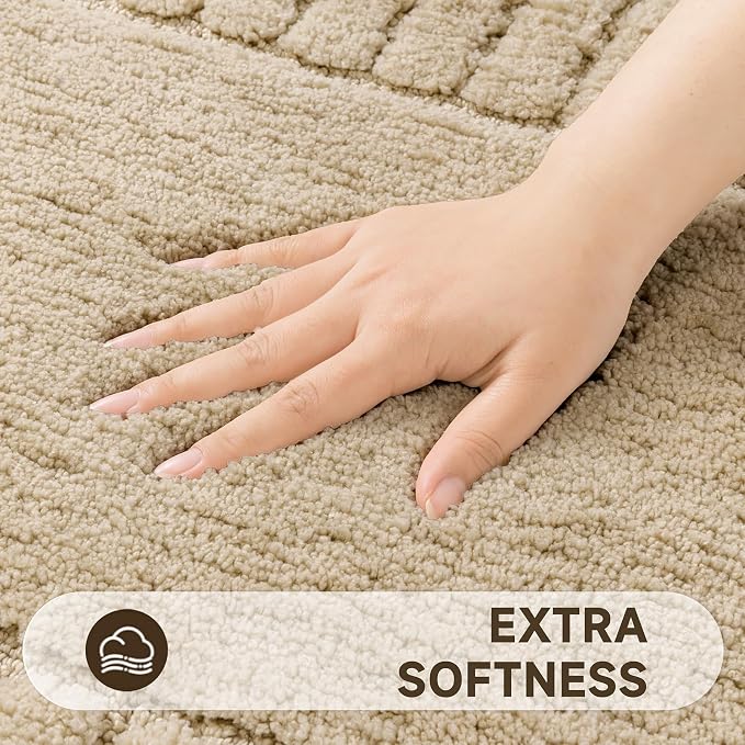 Pauwer Bathroom Rugs Set 5 Piece Non Slip Washable Bath Mat Set with U Shaped Contour Toilet Rugs Plush Absorbent Microfiber Shower Mat and Toilet Lid Cover for Bathroom, Beige