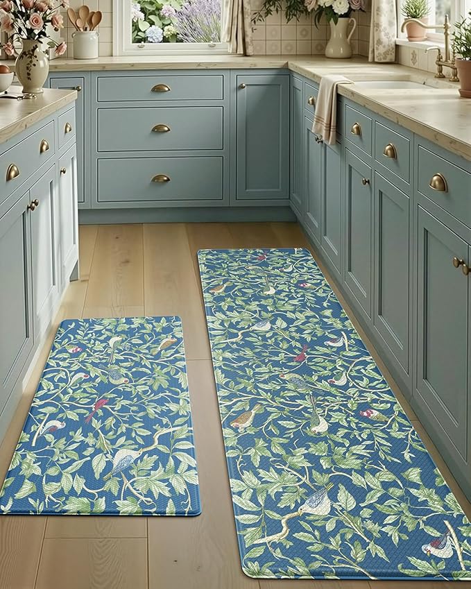 LUMI Anti-Fatigue Kitchen Floor Mats Set of 2,Cushioned Comfort Standing Rug Waterproof 2PCS, Non-Slip Ergonomic Foam Runner for Sink, Laundry, Office & Home,17x29+17x59,