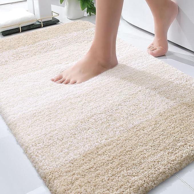 OLANLY Bathroom Rugs Mat 30x20, Extra Soft Absorbent Microfiber Bath Rugs, Rubber Backing, Quick Dry, Machine Washable Bath Mats for Bathroom Floor, Tub and Shower, Home Decor Accessories, Light Beige