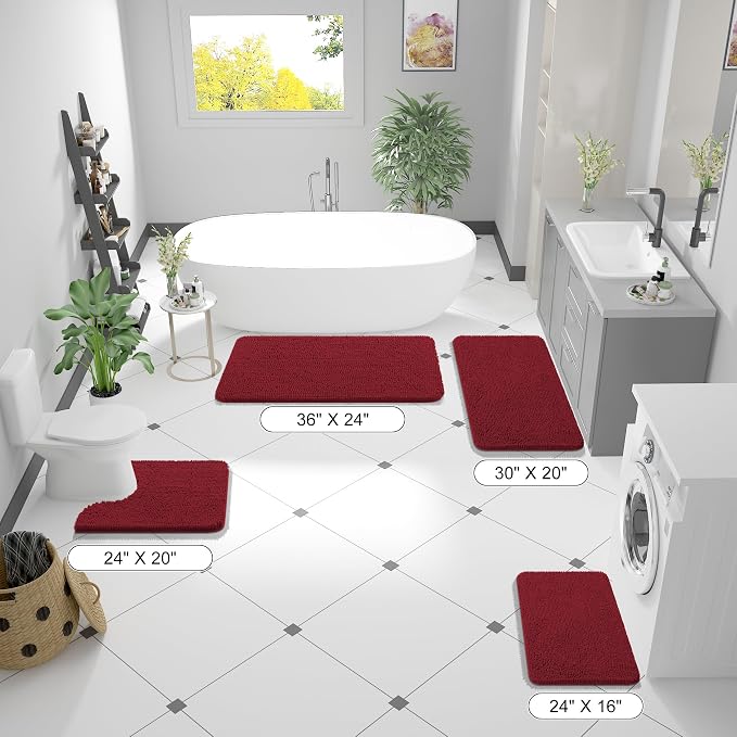 OLANLY Bathroom Runner Rugs 59x24, Extra Soft Absorbent Chenille Bath Rugs, Rubber Backing Quick Dry, Machine Washable Long Bath Mats for Bathroom Floor, Tub and Shower, Home Decor Accessories, Red