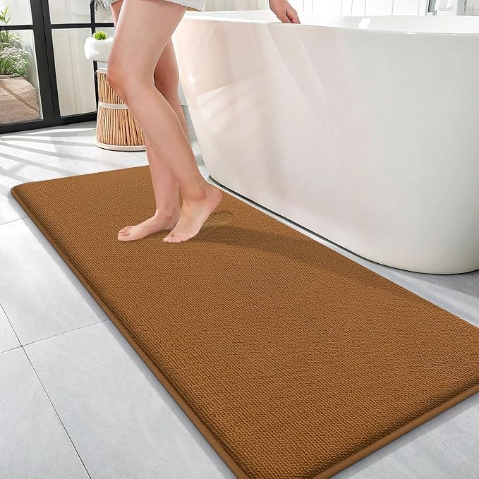 OLANLY Thick Memory Foam Bathroom Runner Rugs 47x17, Extra Soft Absorbent Long Bath Rug, Quick Dry Bath Mats, Non-Slip, Machine Washable Mat for Bathroom, Tub and Shower, Home Decor Accessories, Ochre
