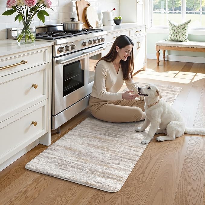 KIMODE Anti Fatigue Kitchen Mats 24"x71", Boho Abstract Kitchen Runner Rugs, Cushioned Non Skid Kitchen Mats for Floor, Comfort Kitchen Floor Mats for Sink Laundry Desk Light Brown