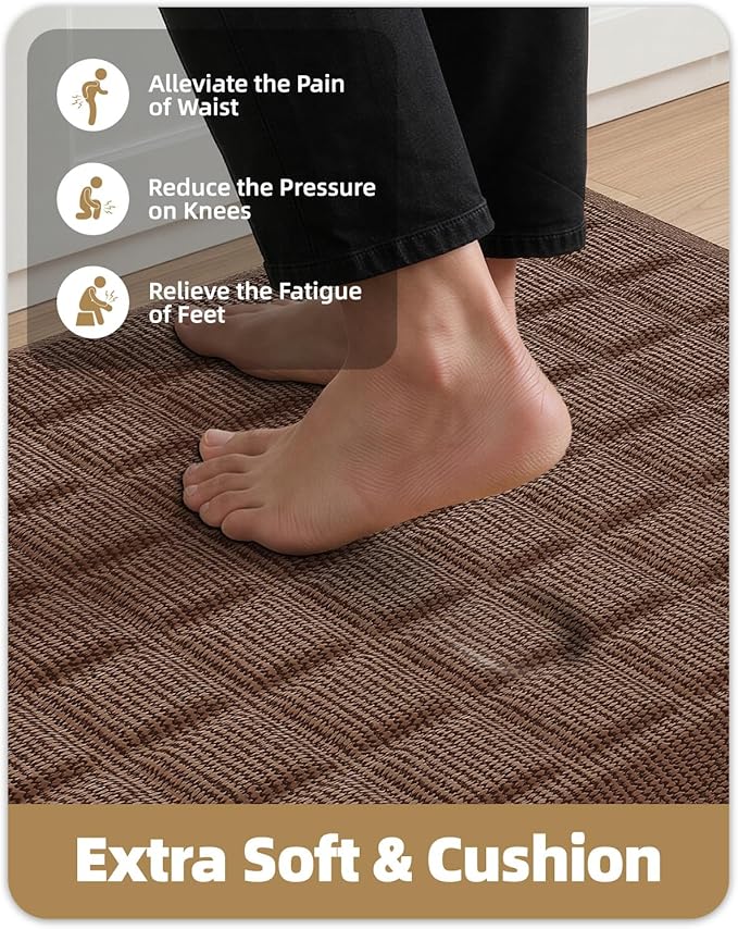 Color&Geometry 0.9 Inch Extra Thick Anti Fatigue Kitchen Floor Mat, High-Density Supportive Foam Standing Desk Mat, Waterproof Non-Slip Comfort for Sink, Office, Laundry, 20"x32", Brown