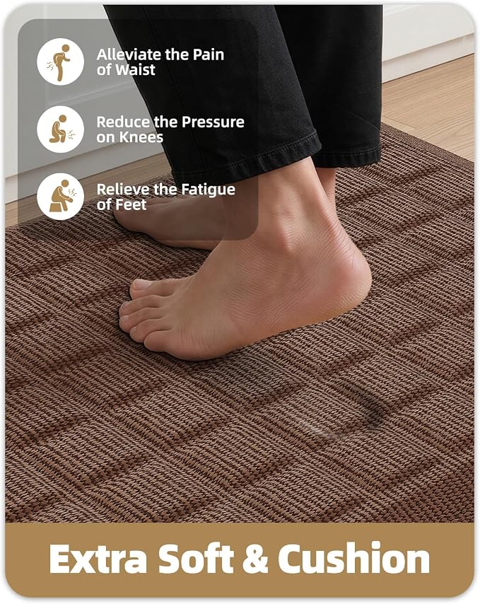 Color&Geometry 0.9 Inch Extra Thick Anti Fatigue Kitchen Floor Mat, High-Density Supportive Foam Standing Desk Mat, Waterproof Non-Slip Comfort for Sink, Office, Laundry, 20"x39", Brown