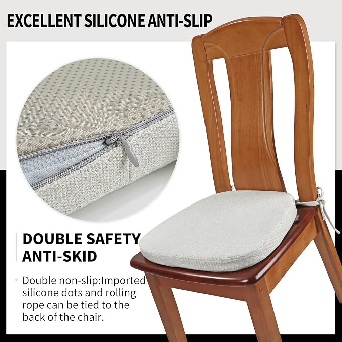 SINOSSO 4 Pack Memory Foam Chair Cushions for Dining Chairs, Friendly Woven Fabric 16" U-Shape Comfortable Kitchen Chair Pads, Removable Slip Resistant Seat Cushions (Set of 4, Beige-Gray)