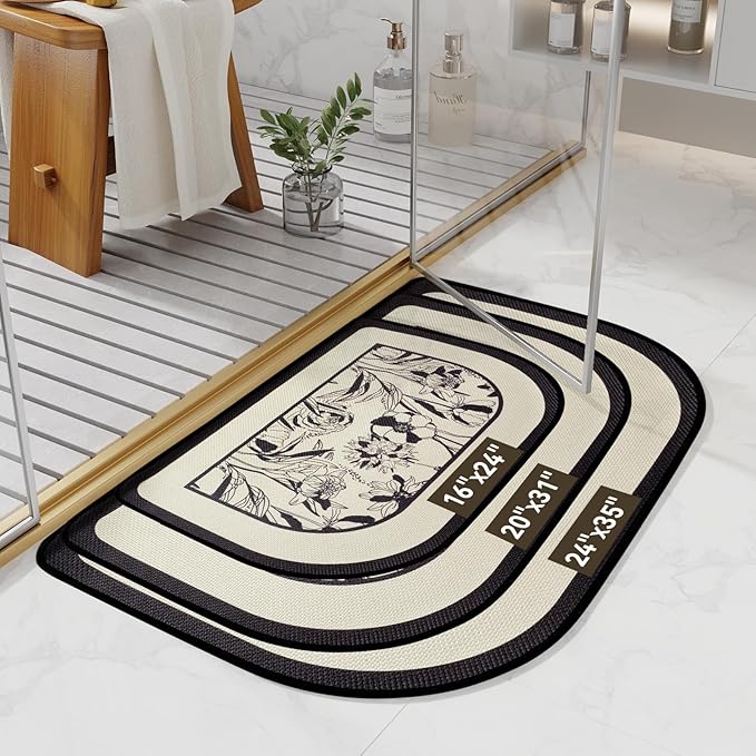 YDKGL Half Circle Bath Mat, Thin Bathroom Rugs Fit Under Door Quick Dry Non Slip Washable Bathroom Mat with Rubber Backing, Absorbent Half Round Shower Rug