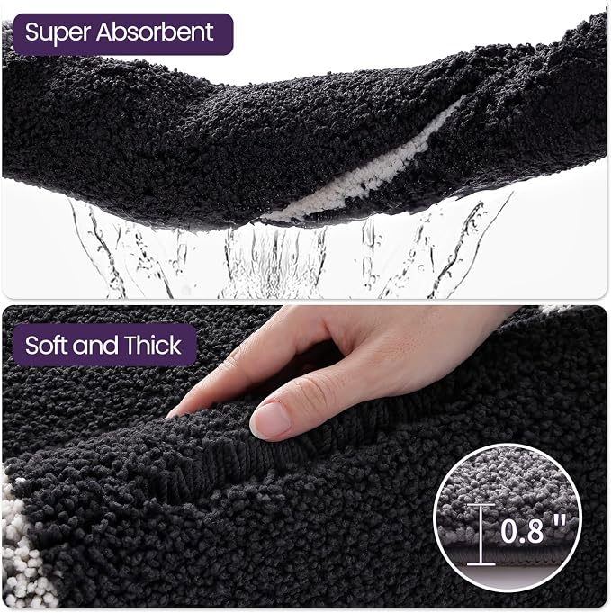 DEXI Bathroom Rugs 43x24, Absorbent Extra Soft Plush Microfiber Bath Mat for Bathroom, Non Slip Washable Bathmat Quick Dry for Shower Floor, Sink, Tub, Laundry Room, Black and Grey