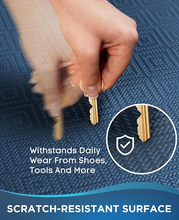 Ophanie Kitchen Mats for Floor, 1/2 inch Thick, 20x32 Anti Fatigue Cushioned Mat, Kitchen Rugs, Waterproof, Comfort Ergonomic Standing Mat for Office, Home, Sink, Blue Non-Slip Ridged Bottom