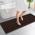 OLANLY Thick Bathroom Runner Rugs 59x20, Absorbent Chenille Striped Bath Rugs, Rubber Backing, Machine Wash Dry, Extra Long Bath Mats for Bathroom Floor, Tub and Shower, Home Decor Accessories, Brown