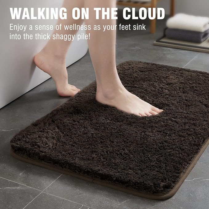 TECHMILLY Super Soft Shaggy Bathroom Rugs, Absorbent Thick Non Slip Microfiber Bath Rugs, Quick Dry Machine Washable Bath Mat for Bathroom Floor, Bathtub and Shower 20"x32"