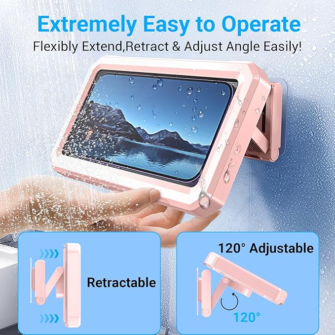 Coolpow Shower Phone Holder Waterproof【480°Rotatable】Retractable Adjustable Shower Phone Case Shower Stall Accessories for Bathroom Wall Phone Mount Stand Water Proof Anti Fog Case for 4-7"Cellphones