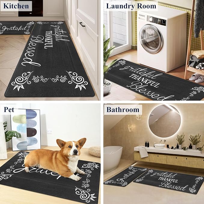 HEBE Anti Fatigue Kitchen Mat Set of 2 Non Slip Cushioned Kitchen Mats for Floor Waterproof Farmhouse Kitchen Rugs and Mats Set Comfort Standing Desk Mat Carpet for Sink,Office,Laundry