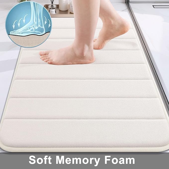 Buganda Memory Foam Bath Mat, 44" x 17", Ultra Soft and Non-Slip Bathroom Rugs, Water Absorbent and Machine Washable Bath Rug for Bathroom, Shower, and Tub, Cream