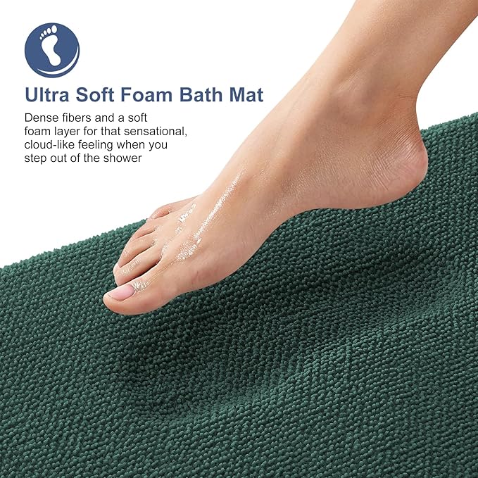 OLANLY Thick Memory Foam Bathroom Runner Rugs 70x24, Extra Soft Absorbent Long Bath Rug, Quick Dry Bath Mat, Non-Slip, Washable Mat for Bathroom, Tub and Shower, Home Decor Accessories, Blackish Green