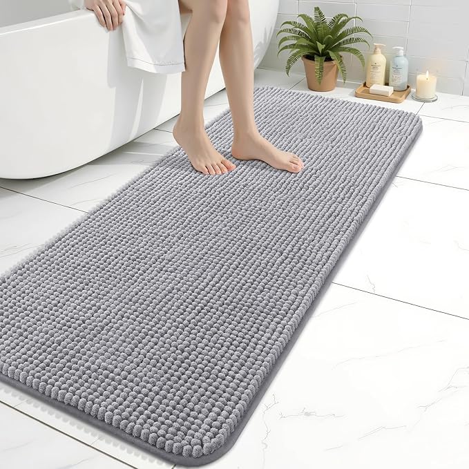 Arotive Bathroom Rugs 47" x 17", Ultra Soft Absorbent Chenille Bath Rugs, Non-Slip Rubber Backing, Machine Washable Bath Mats for Bathroom Floor, Tub and Shower, Home Decor Accessories, Grey