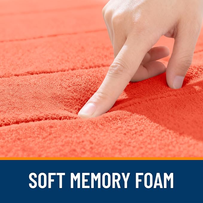 OLANLY Memory Foam Bath Mat 70x46, Super Soft Absorbent Bathroom Rugs, Quick Dry, Machine Washable Shower Floor Rugs, Bathmat Carpet, Bathroom Home Decor Accessories, Coral