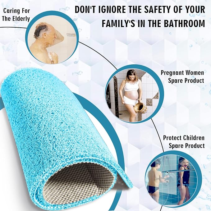 godehone Shower Mats Non Slip Without Suction Cups, PVC Loofah Bathroom Mats, Loofah Mats for Shower and Bathroom, Quick Drying, 23.6× 47.2 Inch, Turquoise Blue