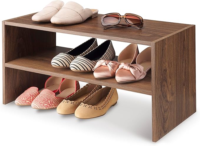 Whitmor Wood Stackable 2-Shelf Shoe Rack, Walnut, 31 inches，2 Pack