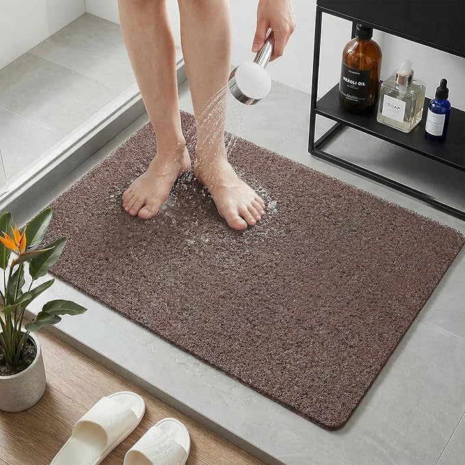 Shower Mat Non Slip, 16 x 24 Inch, Brown Shower Mats for Inside Shower, Soft PVC Loofah Bath Mats for Tub, Quick Drying Easy Cleaning Bathroom Stall Floor Mat Without Suction Cup