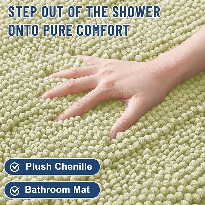 Grandaily Chenille Striped Bathroom Rugs 44x24, Extra Thick and Soft Absorbent Bath Mats, Rubber Backing, Plush Shaggy Shower Carpet, Machine Wash Dry, Bath Rug for Bathroom, Vanilla