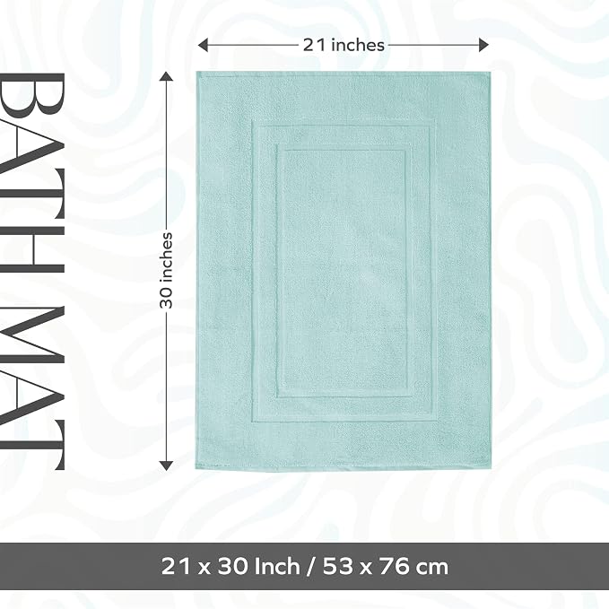 Feather & Stitch 2 Piece Towel Like Bath Mats (30x21 Inch) 100% Cotton Terry Bath Mats, Bathroom Shower Floor Mats [NOT A Bathroom Rug], Soft Absorbent Washable Mats - Sea Foam