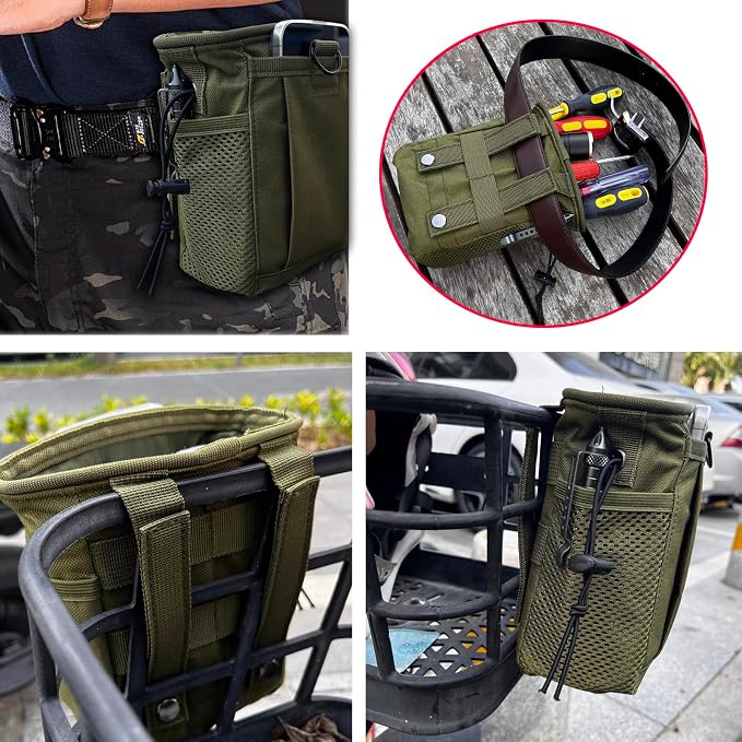 Small Tool Pouch,Utility Tool Bag, Small Toolbox, Screw Driver, Plier Organizer, Flashlight Holster and Knife Holder, Tool Belt Pouches for Electrician,Contractor,Plumber,Carpenter,Home Use(Green)