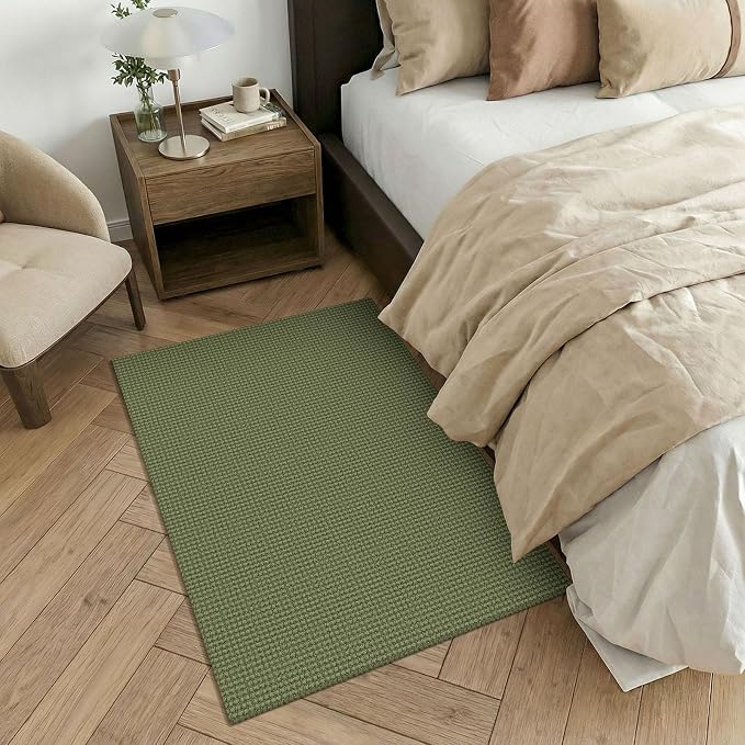 KOZYFLY Washable 3x4 Entry Area Rug, Braided Throw Rugs for Entryway, Non Slip Door Mat Indoor Outdoor Entrance, Front Porch Foyer Carpet for Kitchen, mudroom, Bathroom, Olive Green/Earthy Green