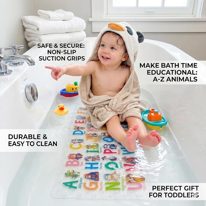 BEEHOMEE Bath Mats for Tub Kids,Baby Toddler - Large Cartoon Non-Slip Bathroom Bathtub Anti-Slip Shower Mats for Floor 35x15,Machine Washable XL Size Bathroom Mats (Cute Animals)