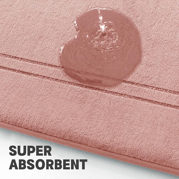 YIHOUSE Pink Memory Foam Bath Mat Set 5 Pieces, Non Slip, Absorbent, Washable, Soft, Comfortable, Rectangular Bathroom Rugs