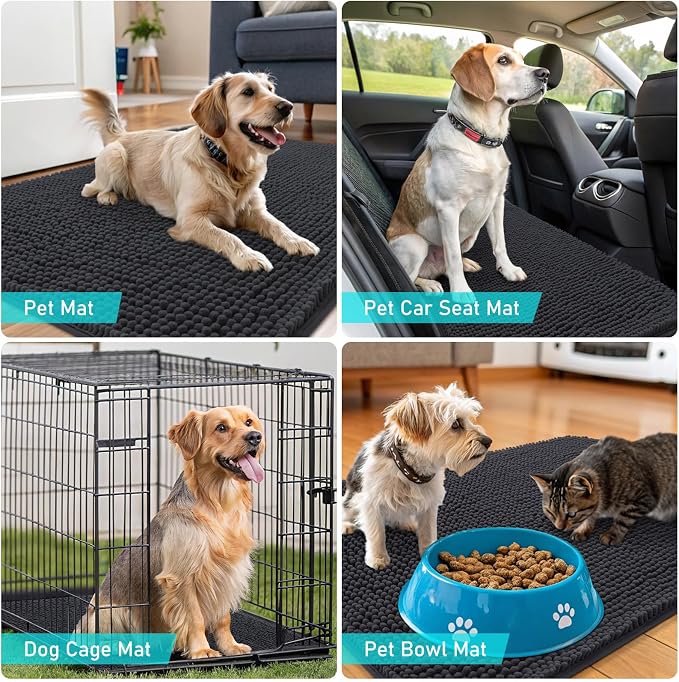 OLANLY Dog Door Mat for Muddy Paws 45x27, Absorbs Moisture and Dirt, Absorbent Non-Slip Washable Doormat, Quick Dry Chenille Mud Mat for Dogs, Entry Indoor Entryway Carpet for Inside Floor, Dark Grey