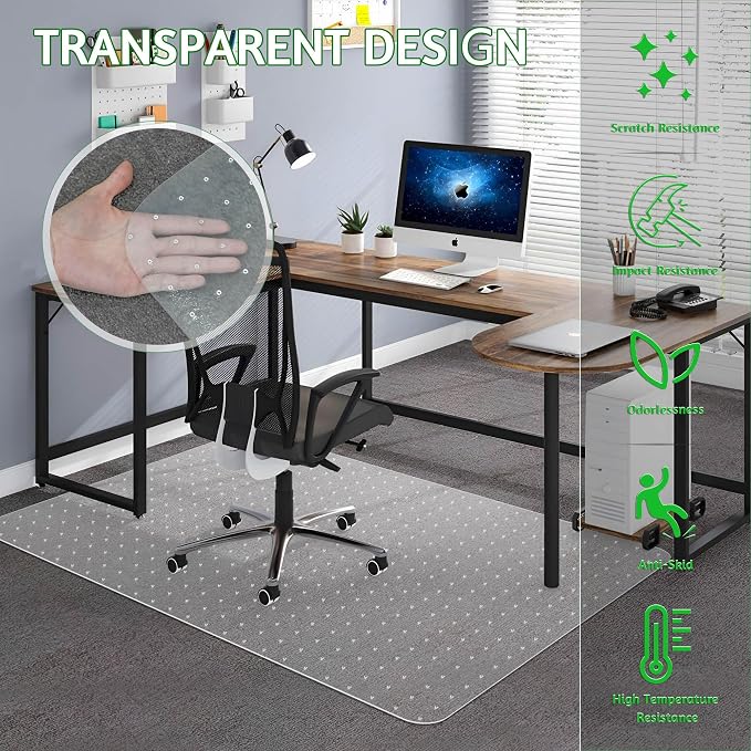 100pointONE Extra Large Office Chair Mat for Carpet, 45" x 53" Clear Desk Chair Mat for Low Pile Carpeted Floors- Easy Glide Plastic Floor Mat for Office Chair on Carpet