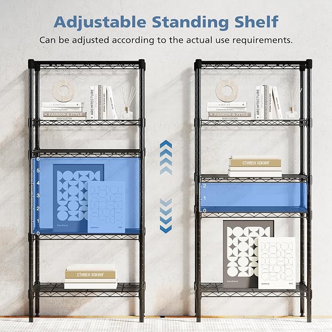 DUMOS 5-Tier Metal Wire Storage Shelves, Adjustable Standing Storage Rack Shelf, Heavy Duty Steel Shelving Unit Organizers for Kitchen Bathroom Pantry Garage, 23.2" Wx13.4 Dx59.8 H, Black